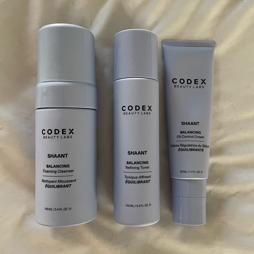 codex beauty lab’s shaant cleanser, toner, and moisturizer